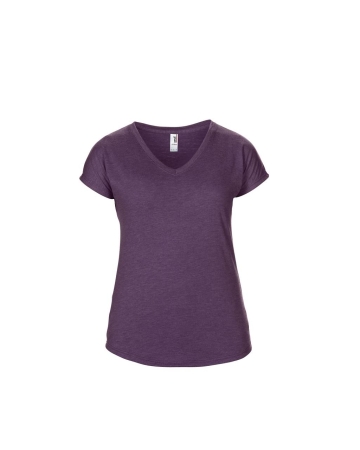 Γυναικείο μπλουζάκι με V λαιμόκοψη, Melange μελιτζάνα ANL6750V*hau