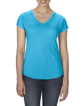 Γυναικείο T-Shirt με λαιμόκοψη σε σχήμα V, Caribbean Blue Melange, ANL6750V*hcbb