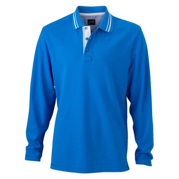 Мъжка риза поло пике с дълъг ръкав, кралско синя, размер 2XL, ID792