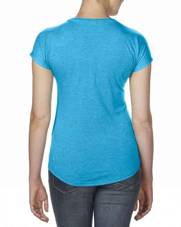 Γυναικείο T-Shirt με λαιμόκοψη σε σχήμα V, Caribbean Blue Melange, ANL6750V*hcbb