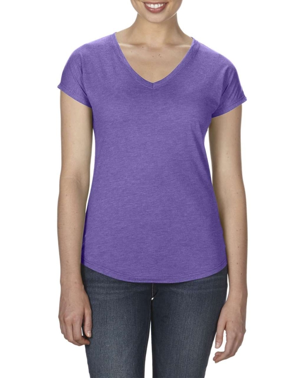 Γυναικείο T-Shirt με λαιμόκοψη σε μωβ μελανζέ, ANL6750V*hpu