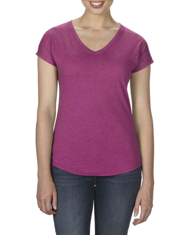 Γυναικείο T-Shirt με λαιμόκοψη V, Raspberry Melange, ANL6750V*hrp