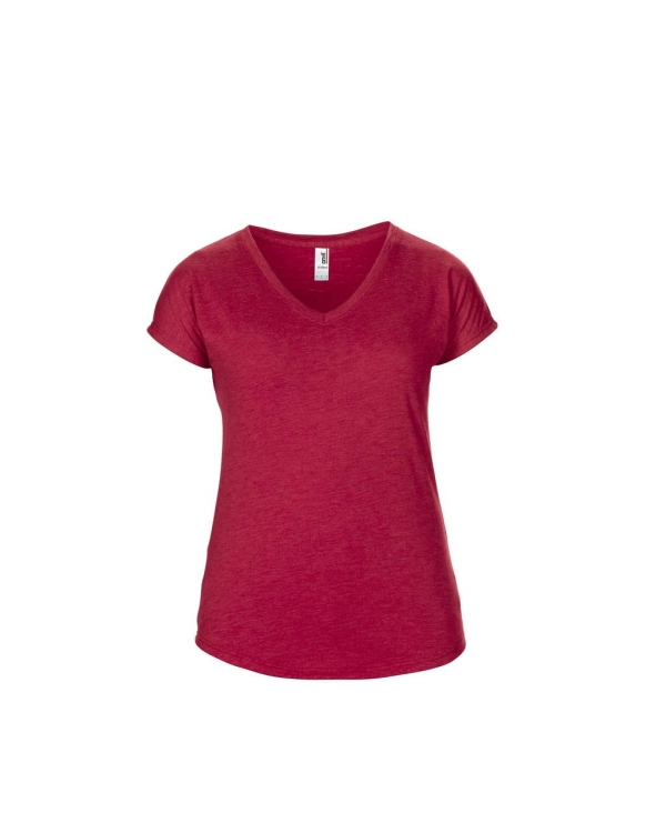 Γυναικείο μπλουζάκι με V λαιμόκοψη, κόκκινο μελανζέ, ANL6750V*hre