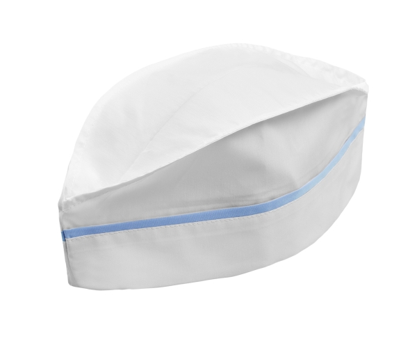 Λευκό καπέλο σεφ με μπλε τελειώματα