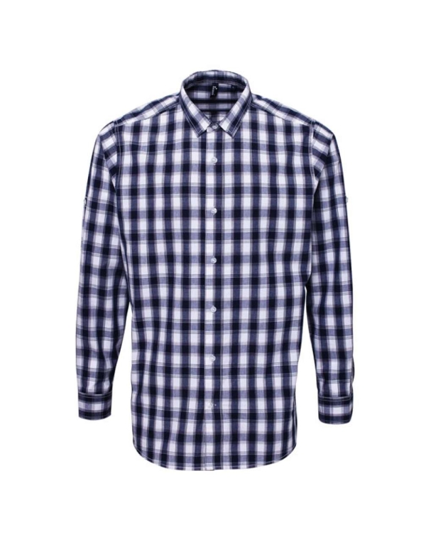 Ανδρικό βαμβακερό, καρό πουκάμισο (λευκό / σκούρο μπλε) PR2504